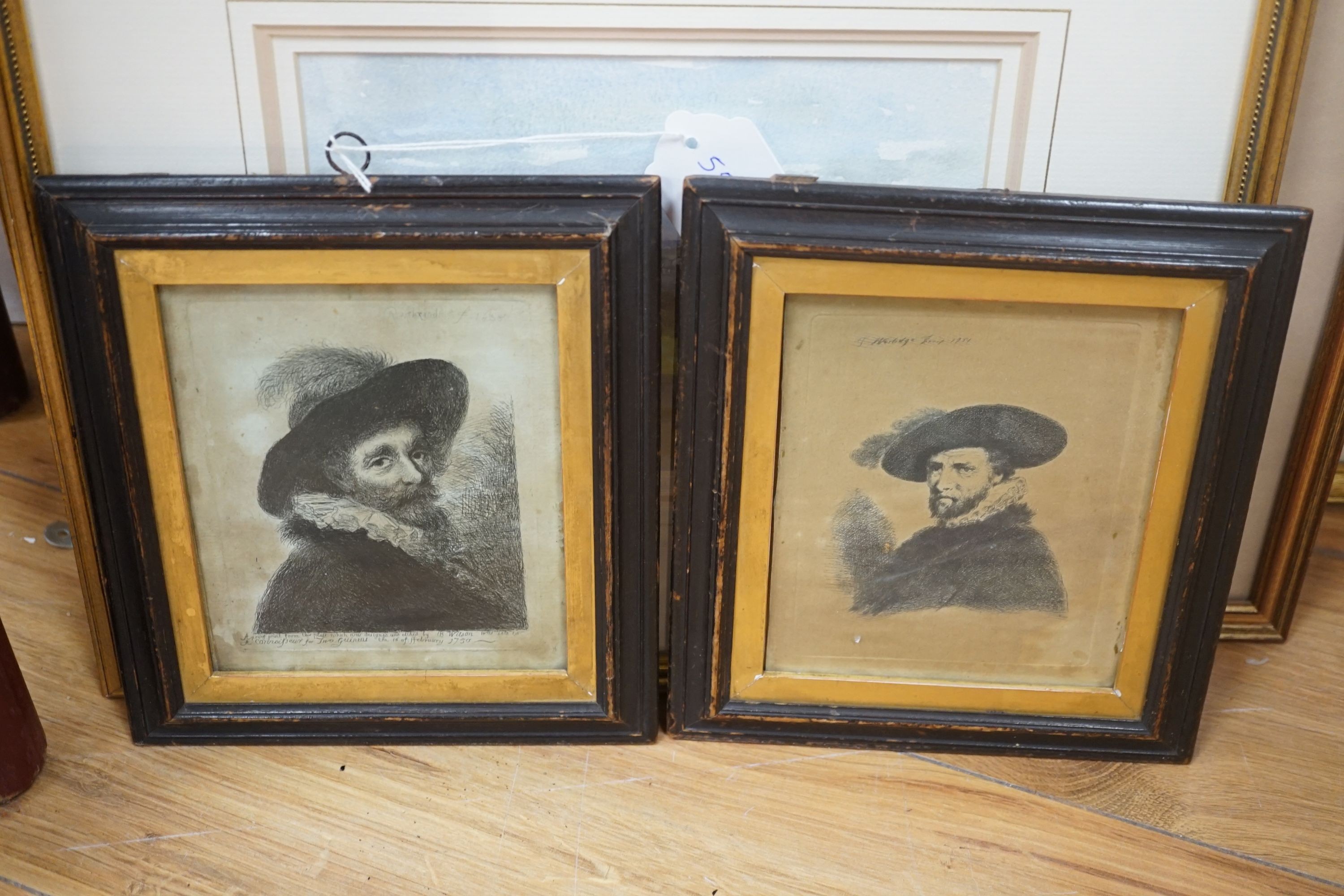 Two 18th-century engraved portraits, a group of watercolours and engravings, etc. (10)